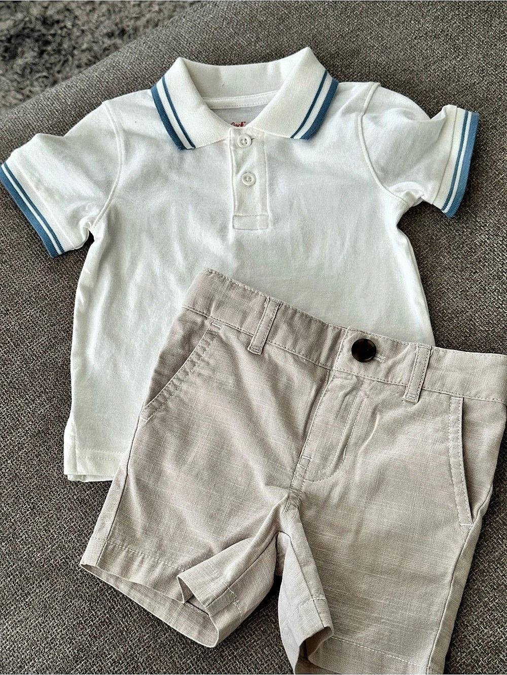 Kids Polo Shirt & Shorts Set in White & Beige